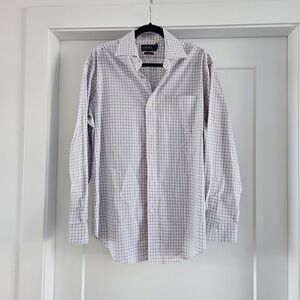 Lauren Ralph Lauren Men's White and Blue And Pink Plaid Shirt 100% Cotton